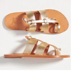 BEEK Kokako Handmade Sandals Women 7 Gold Leather Metallic Toe Loop